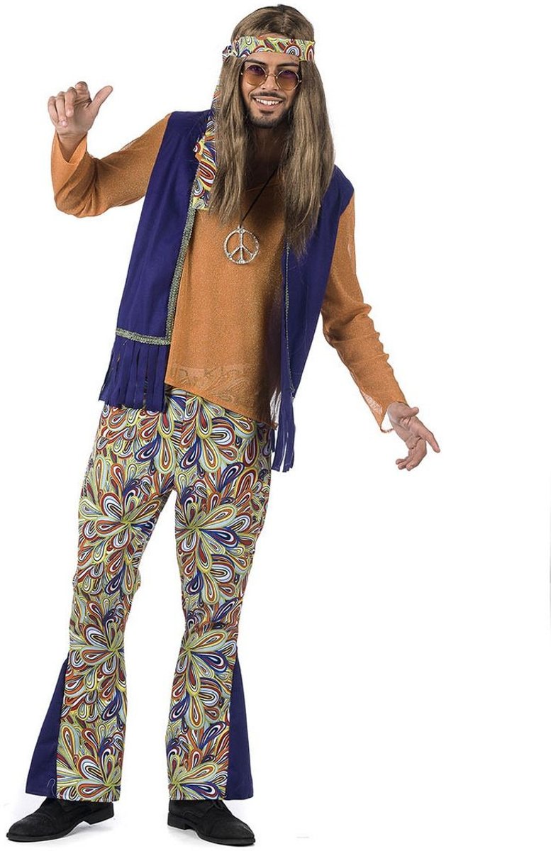 Hippie Kostuum | Psychedelische Bloemen Hippie Dylan | Man | Maat 52 | Carnaval kostuum | Verkleedkleding